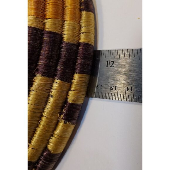 Round Ethnic Coil Handwoven Natural Grass Bowl Basket 11" Diameter 5" Deep Hang - Picture 6 of 12